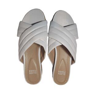 Eileen Fisher Kye Nappa Leather Sandal Slides White 7 1/2 Puffy Cushion Comfort